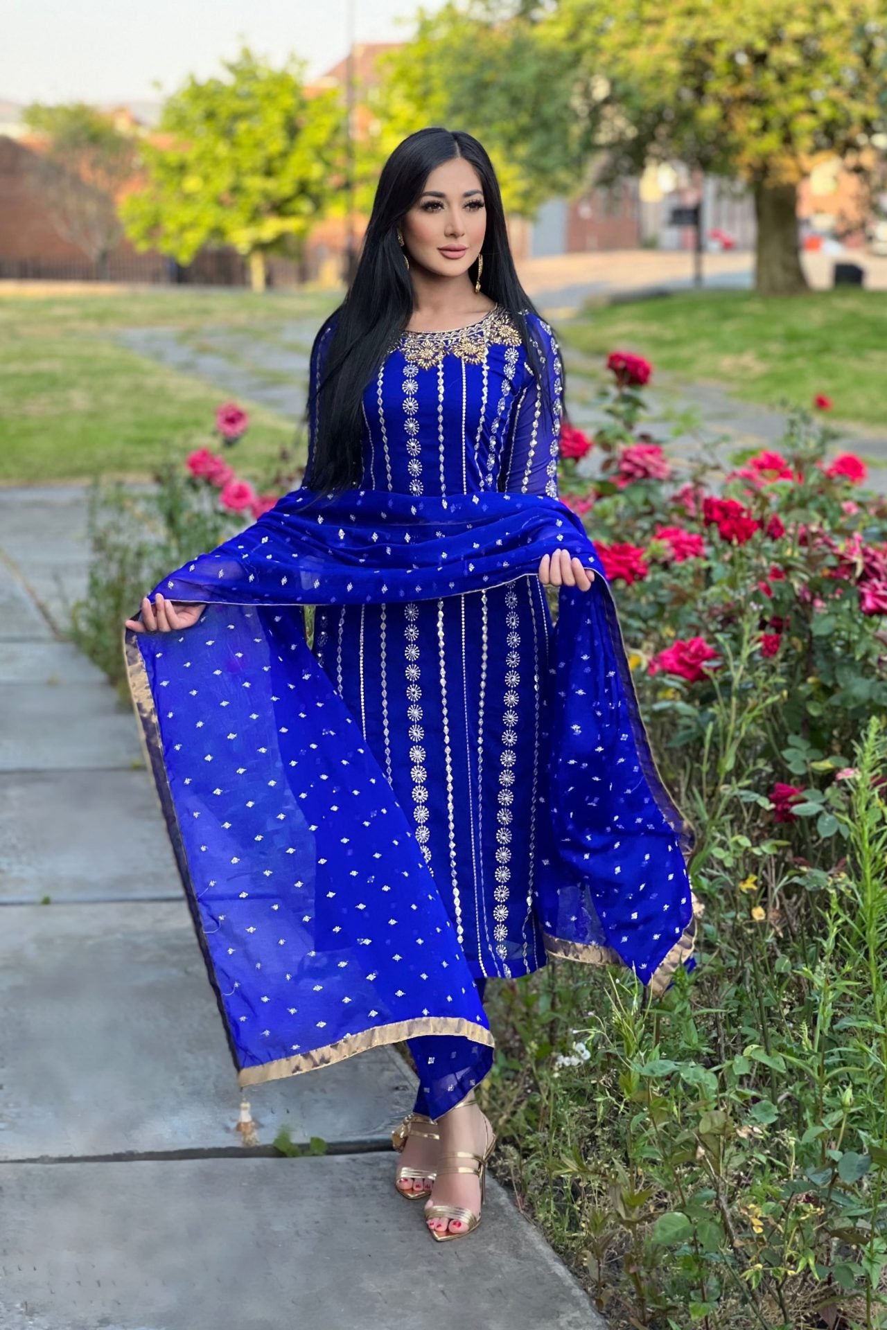 royal blue 3pc chiffon embroidered- pre order 6 weeks