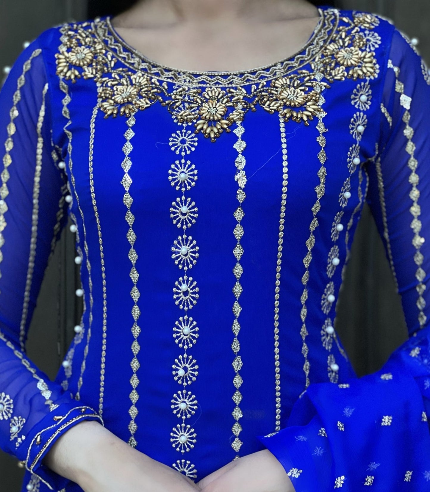 royal blue 3pc chiffon embroidered- pre order 6 weeks