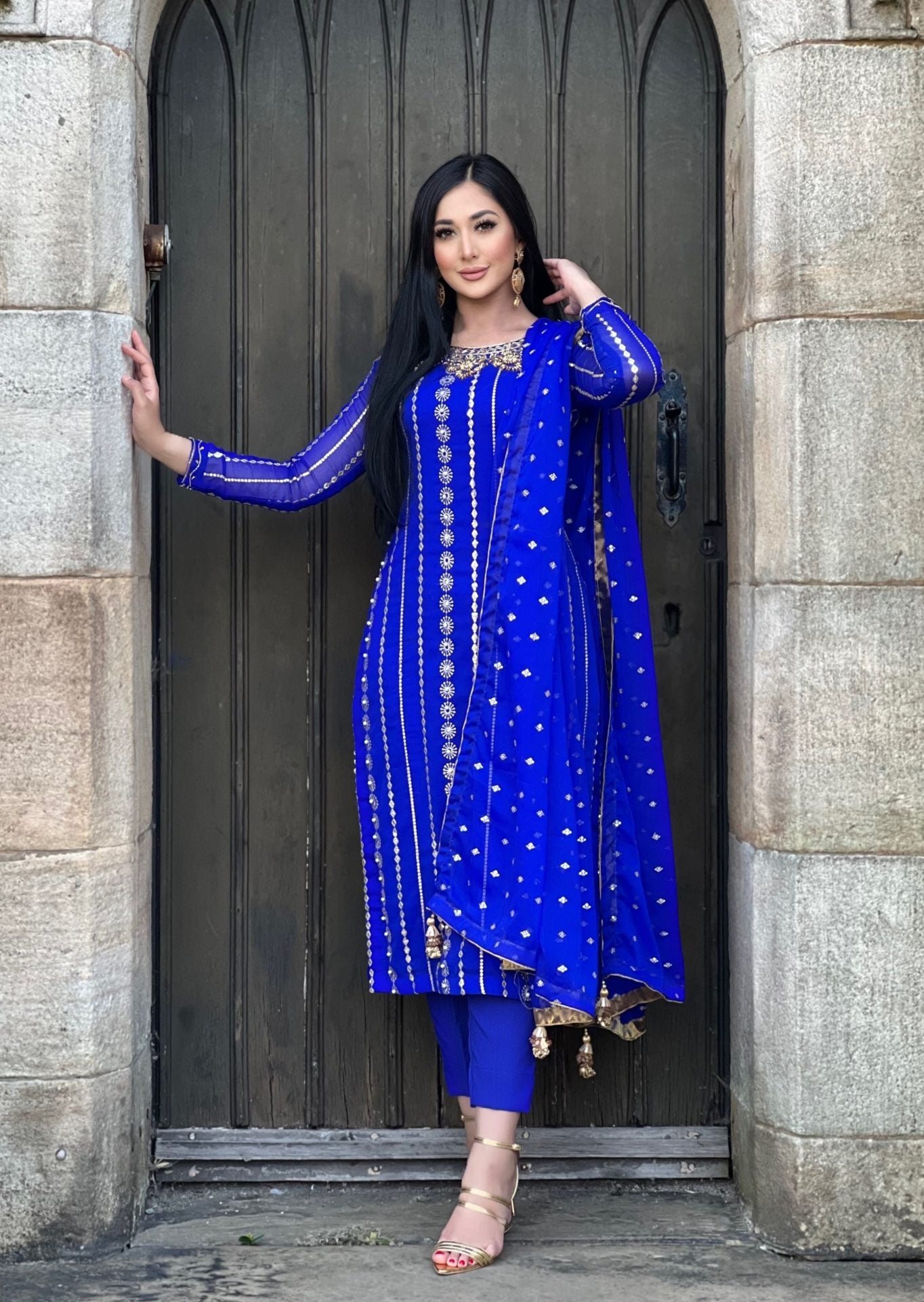 royal blue 3pc chiffon embroidered- pre order 6 weeks