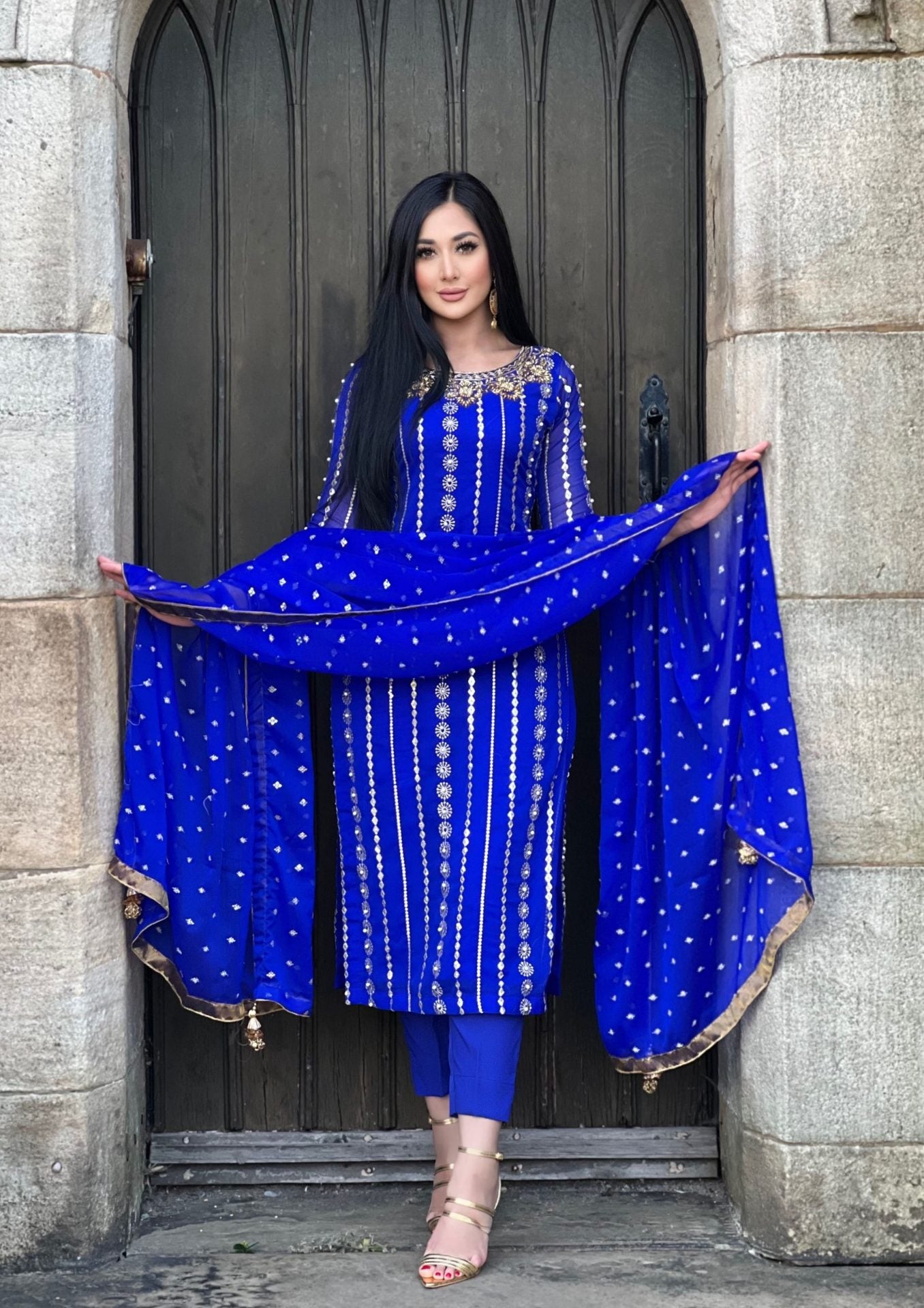 royal blue 3pc chiffon embroidered- pre order 6 weeks