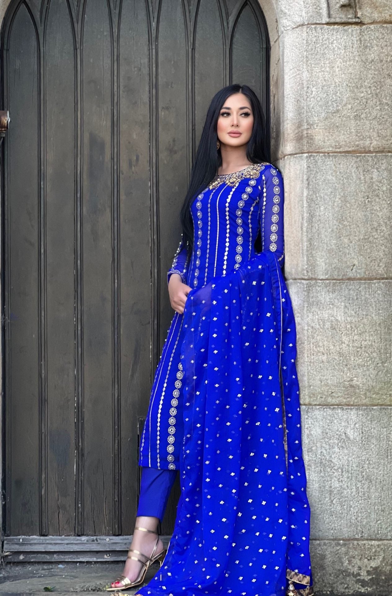 royal blue 3pc chiffon embroidered- pre order 6 weeks