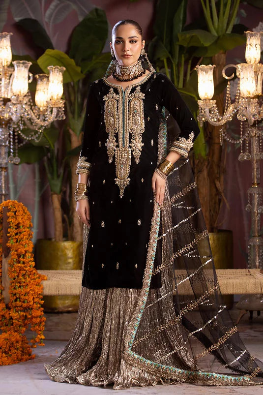 BLACK/GOLD 3PC VELVET SHARARA- DELIVERY 3/4 WEEKS