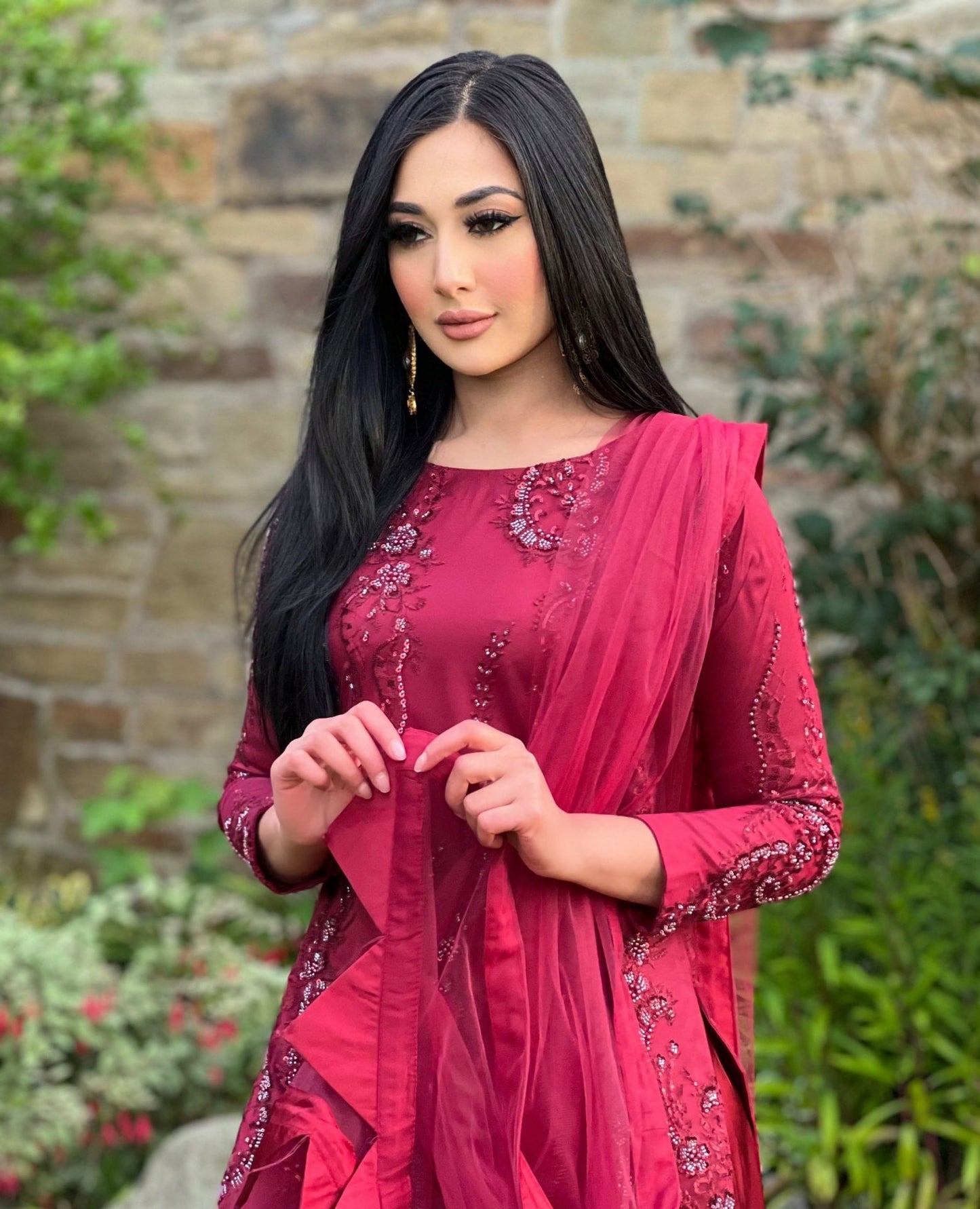 maroon embroidered net sharara -PRE ORDER DEIVERY 6WKS