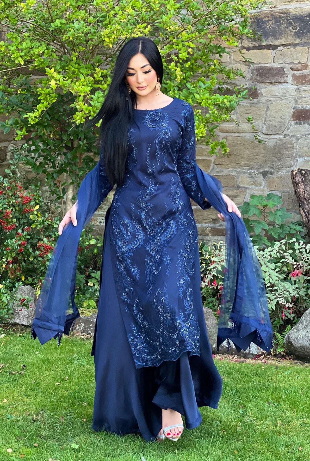 Navy embroidered net sharara - pre order 4 wks delivery