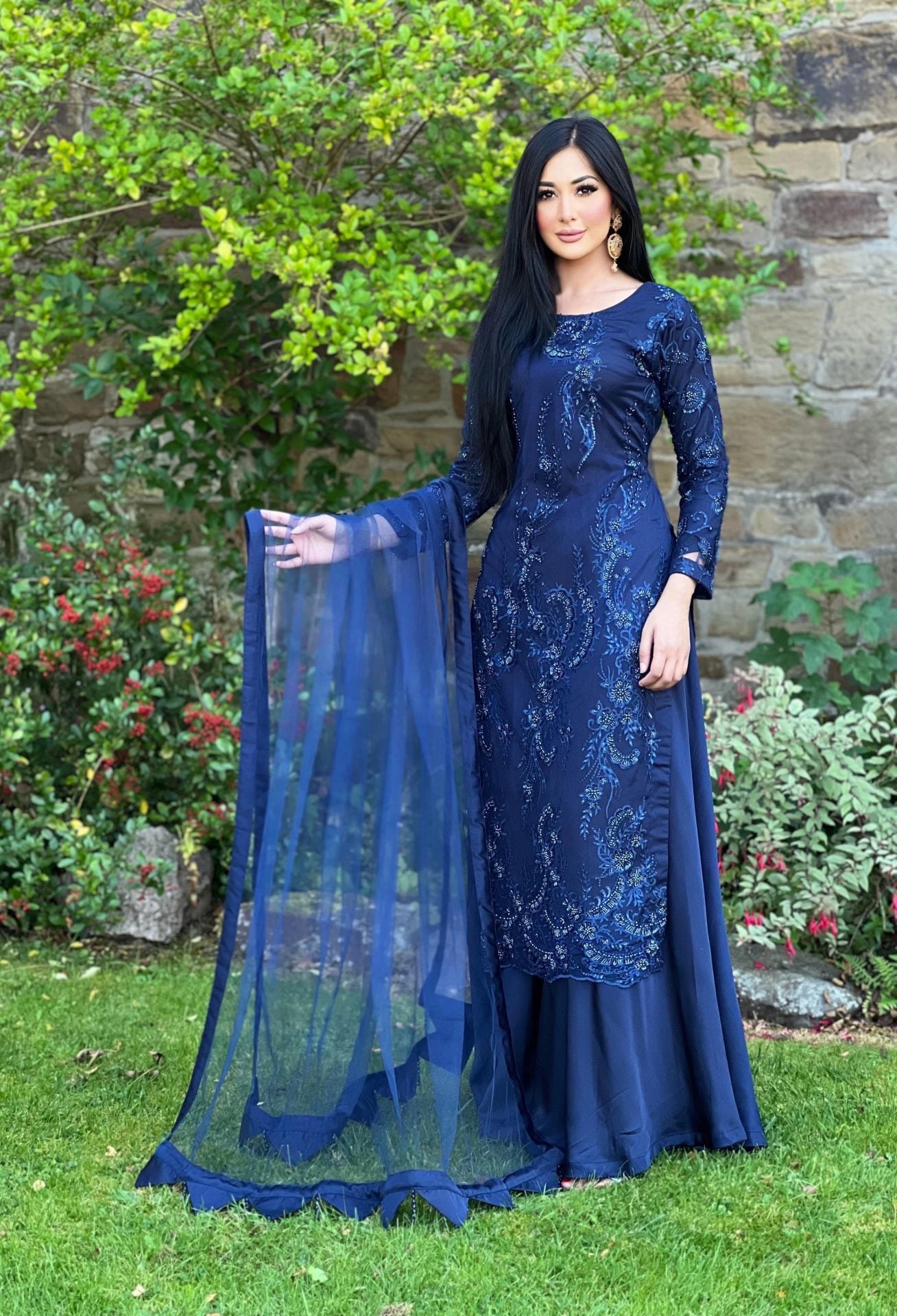 Navy embroidered net sharara - pre order 4 wks delivery