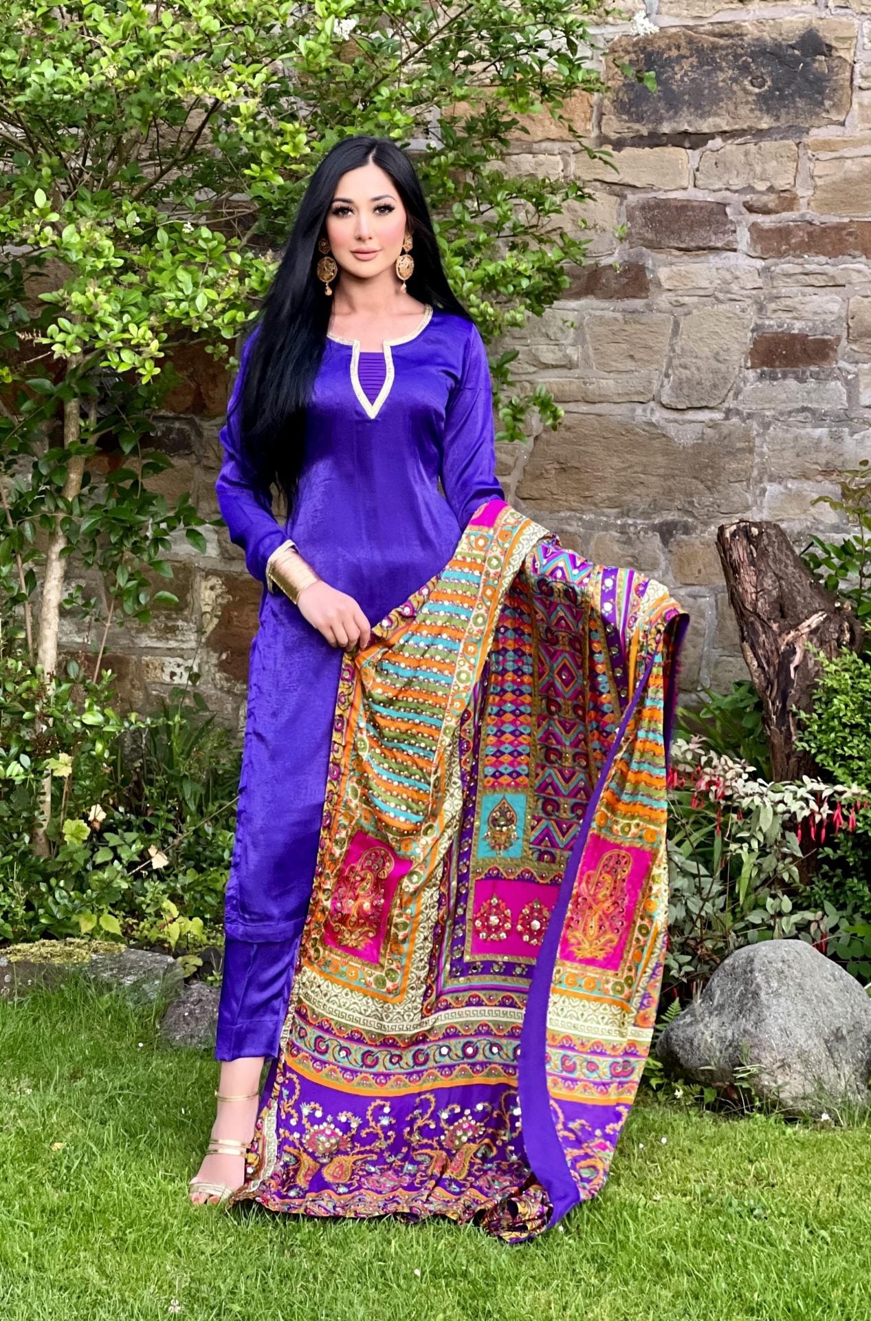 purple multi dupatta 3pc - immediate delivery