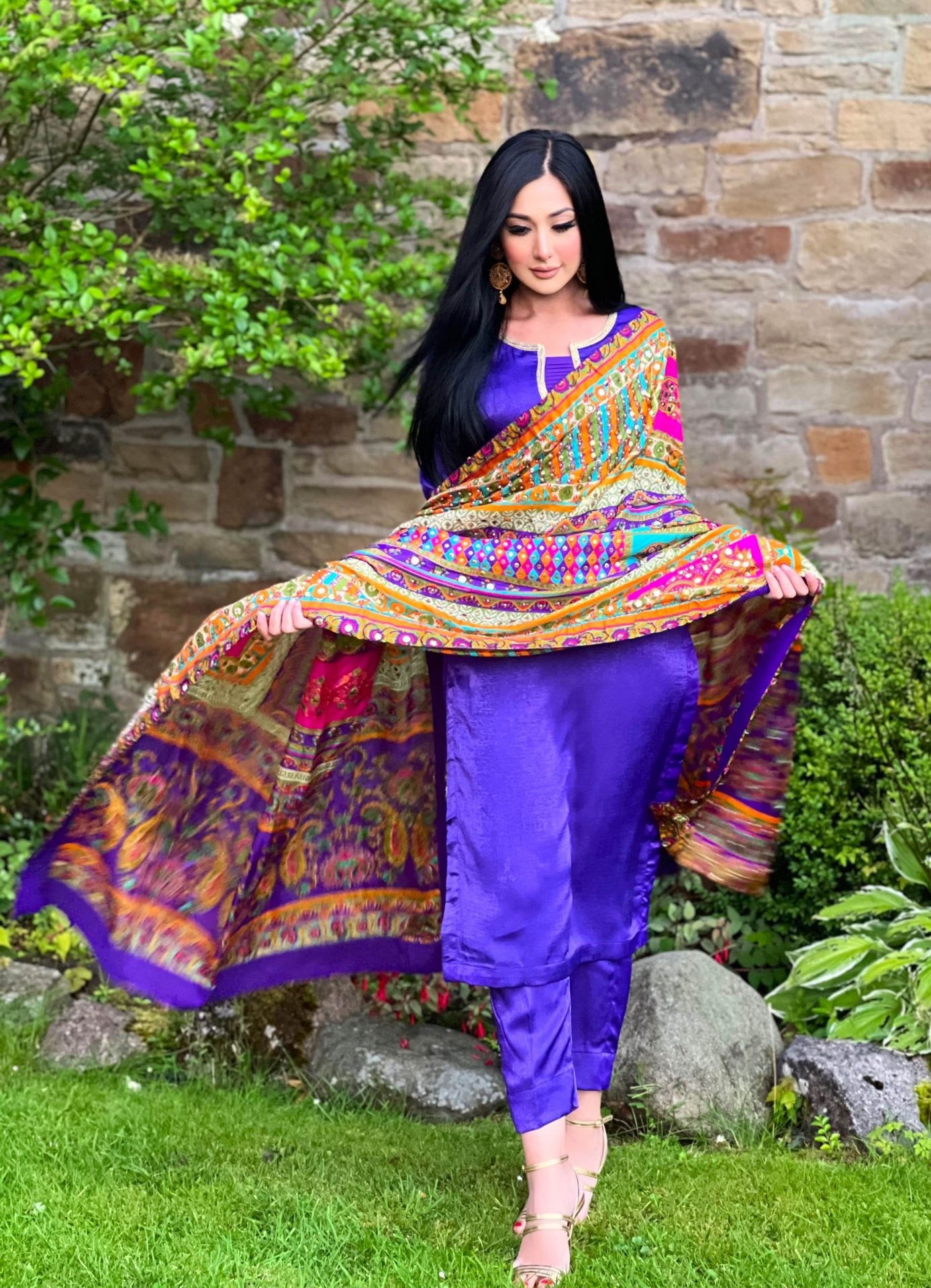 purple multi dupatta 3pc - immediate delivery