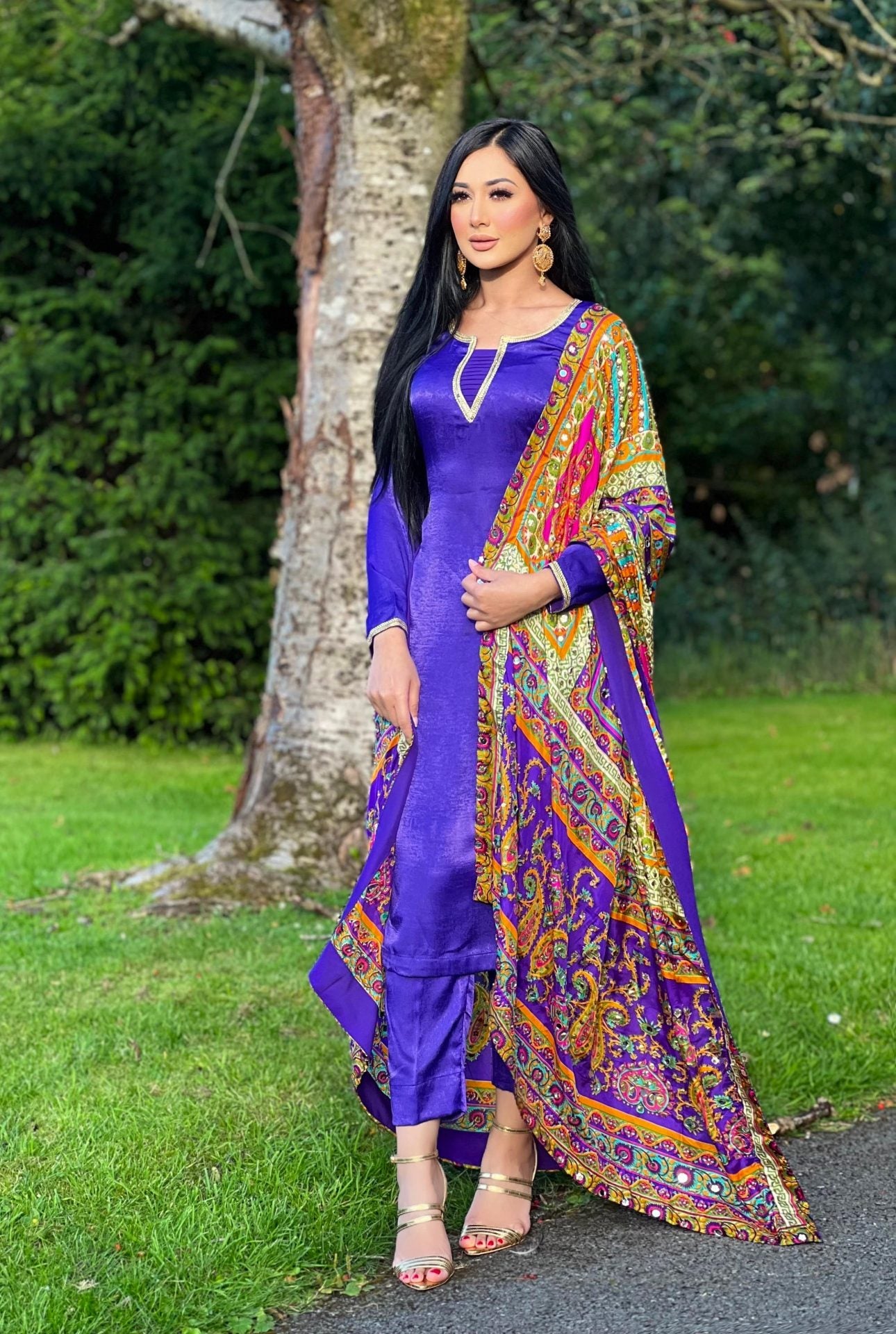 purple multi dupatta 3pc - immediate delivery