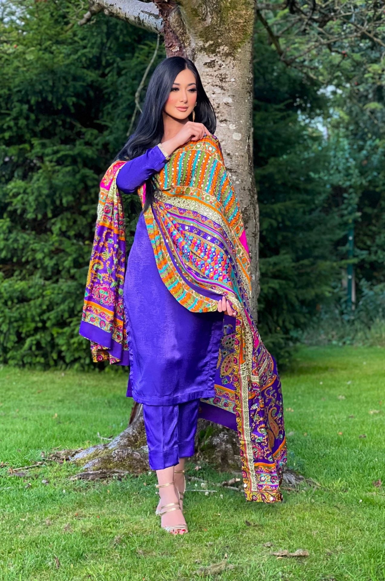 purple multi dupatta 3pc - immediate delivery