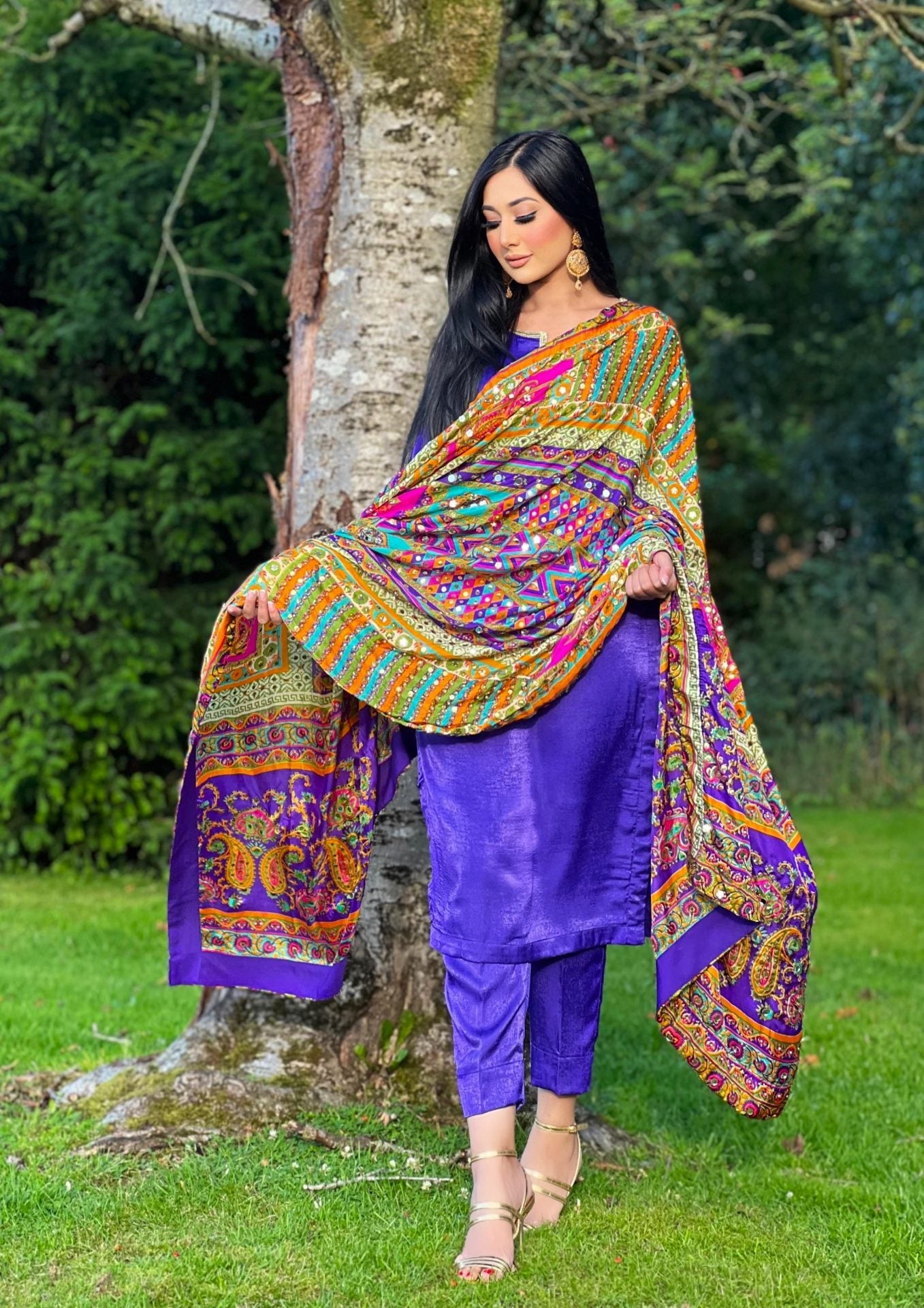 purple multi dupatta 3pc - immediate delivery