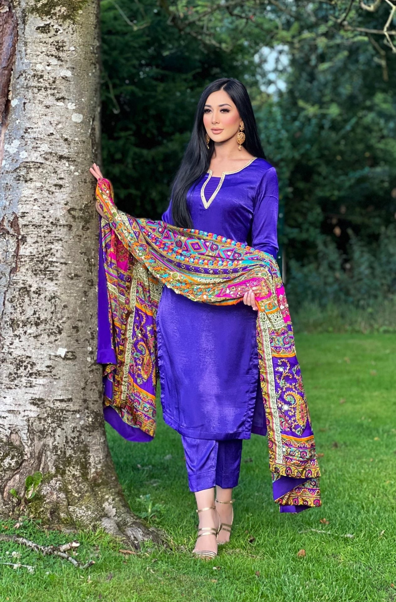 purple multi dupatta 3pc - immediate delivery