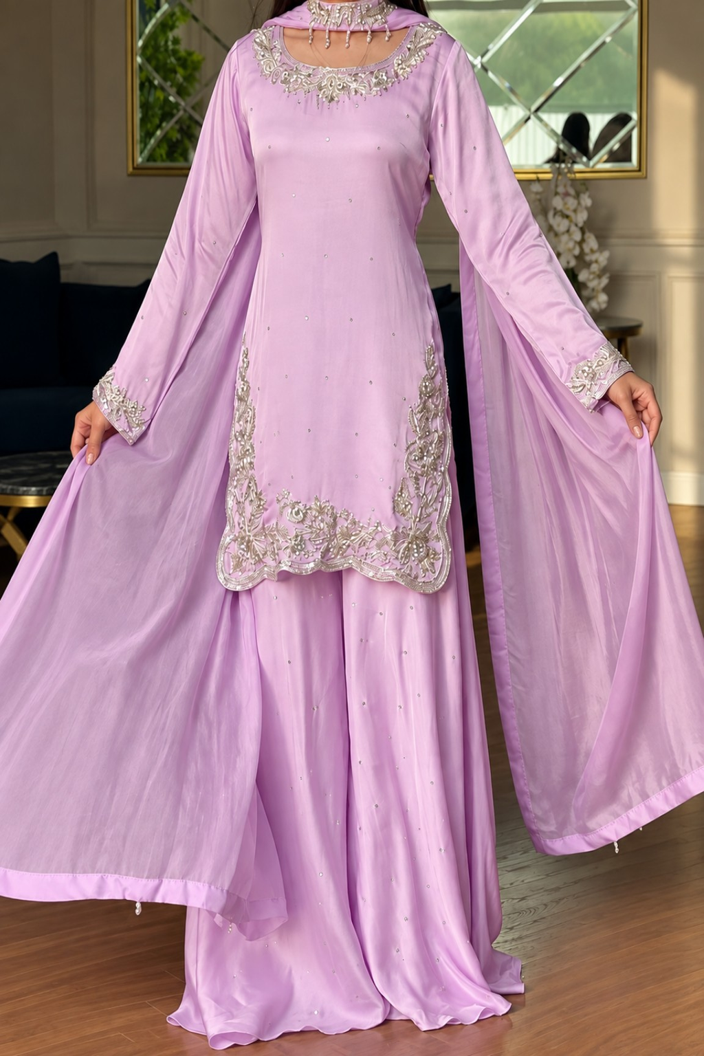 SHARARA 3PC EMBROIDERED-9 COLOURS- 4/6 WEEKS DELIVERY