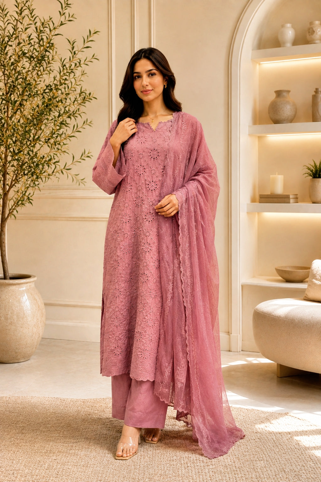 CHIKAN 3PC SUMMER WEAR LILAC - IMMEDIATE DELIVERY
