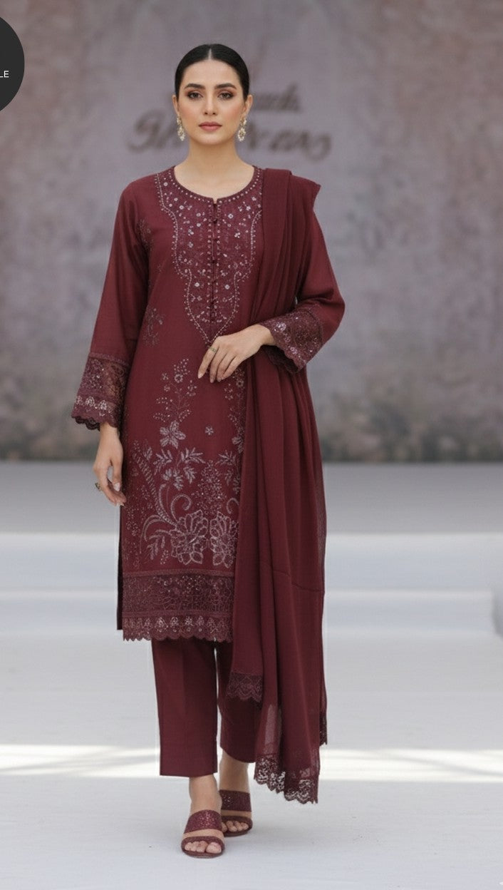 DHANAK 3PC EMBROIDERED - DELIVERY 1 WEEK