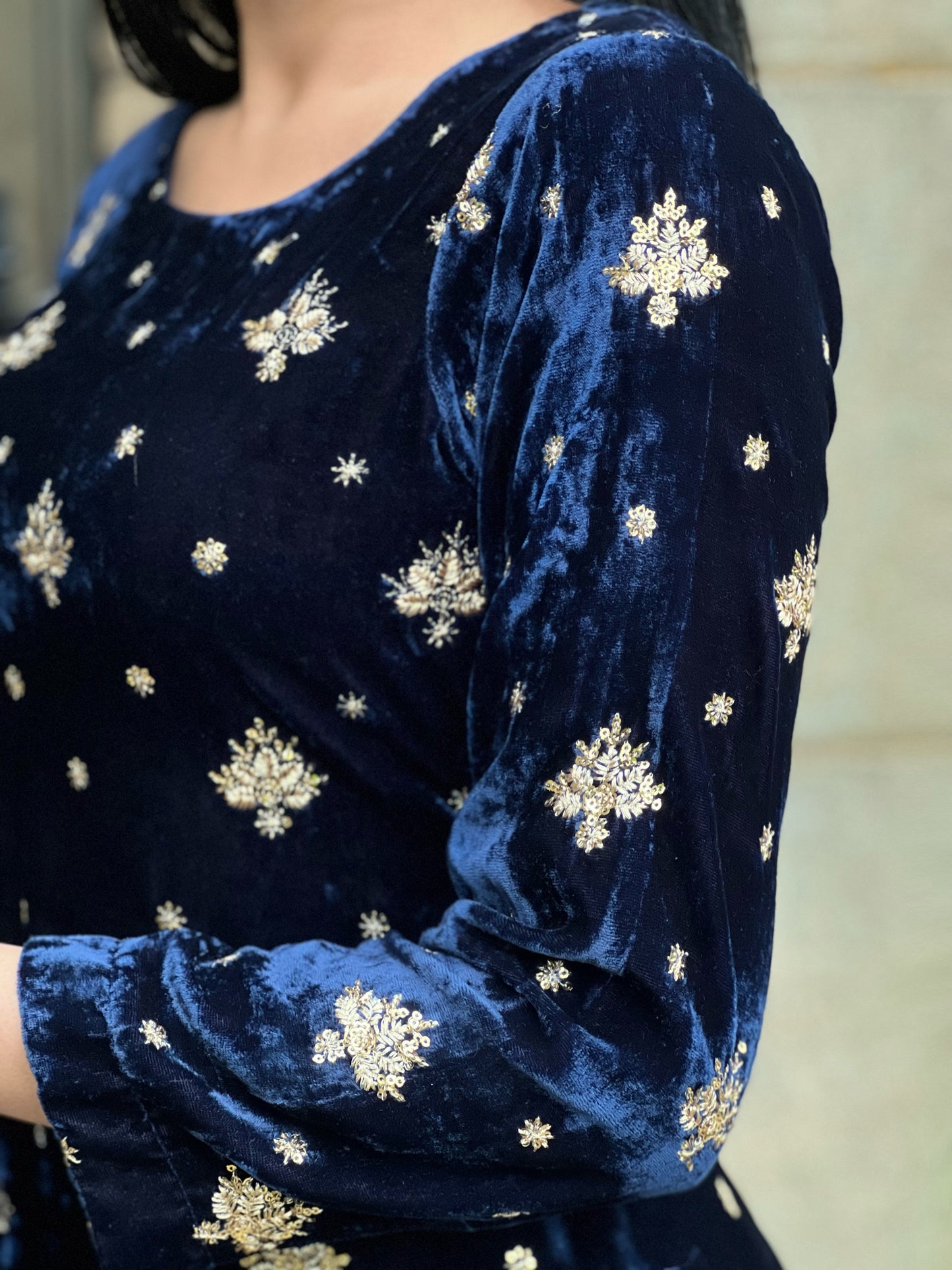 EMBROIDERED 3PC NAVY VELVET-IMMEDIATE DELIVERY