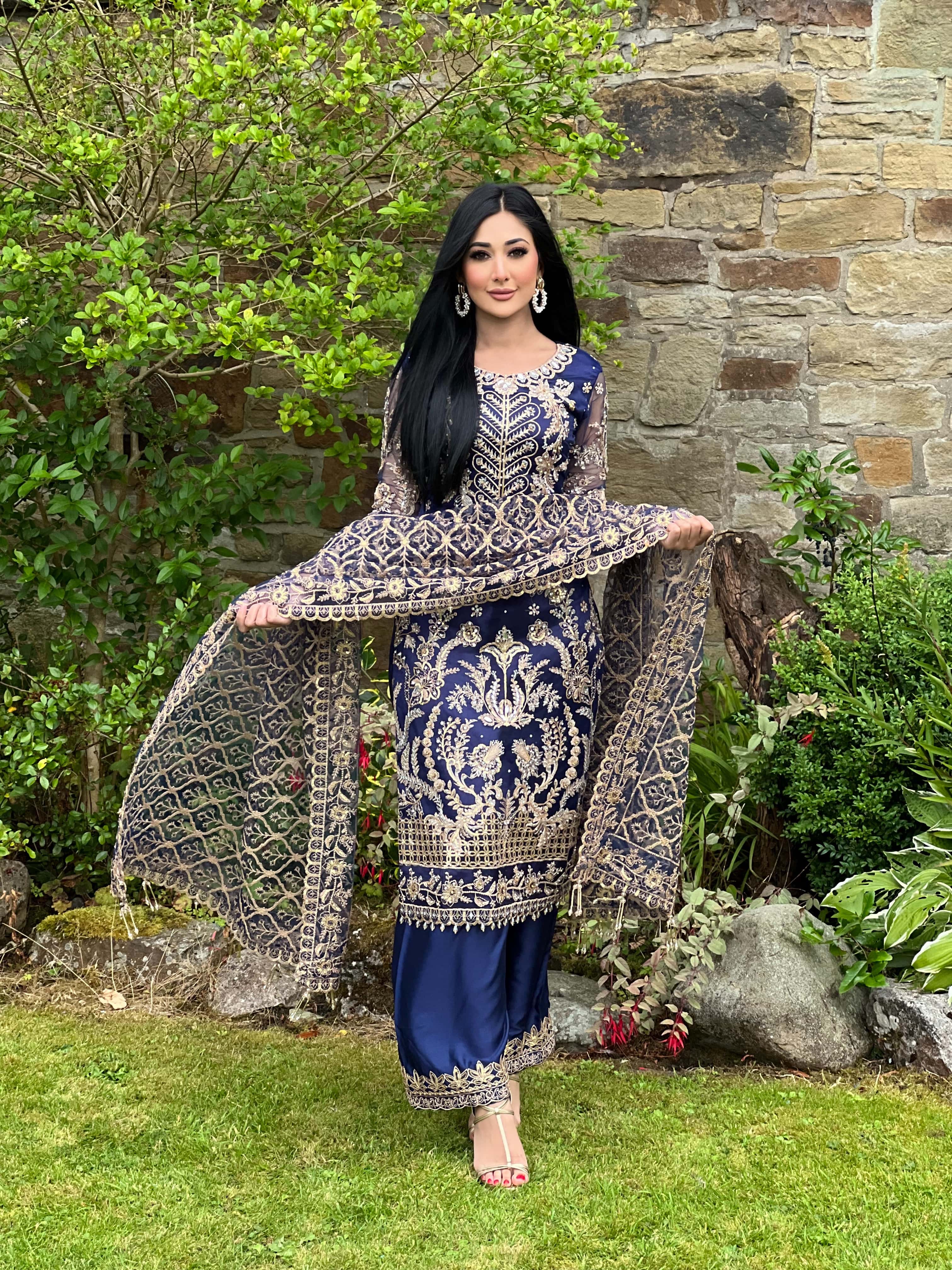 EMBROIDERED NAVY 3PC-IMMEDIATE DELIVERY