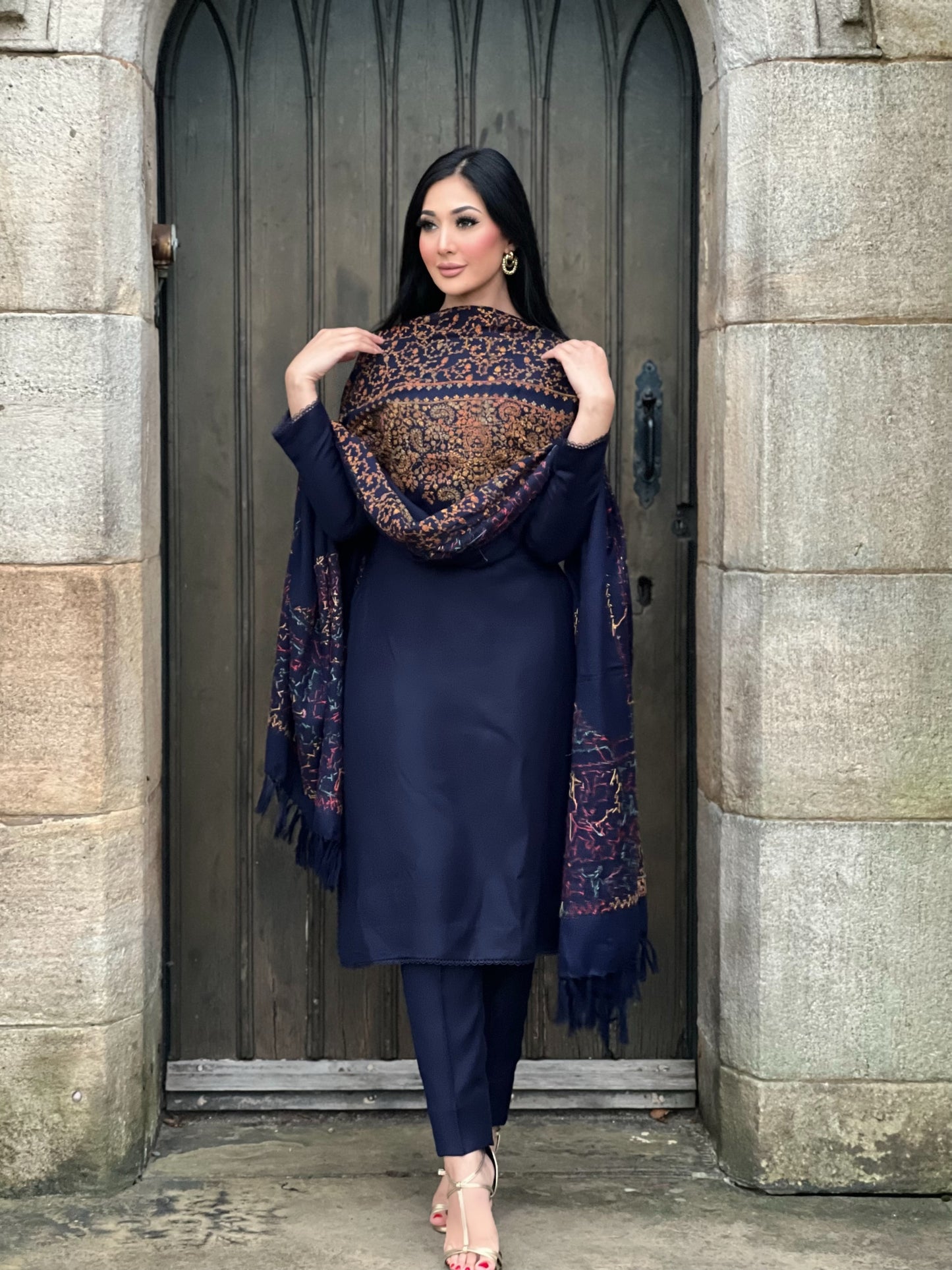 NAVY 3PC PASHMINA - DELIVERY APPROX 2 WEEKS