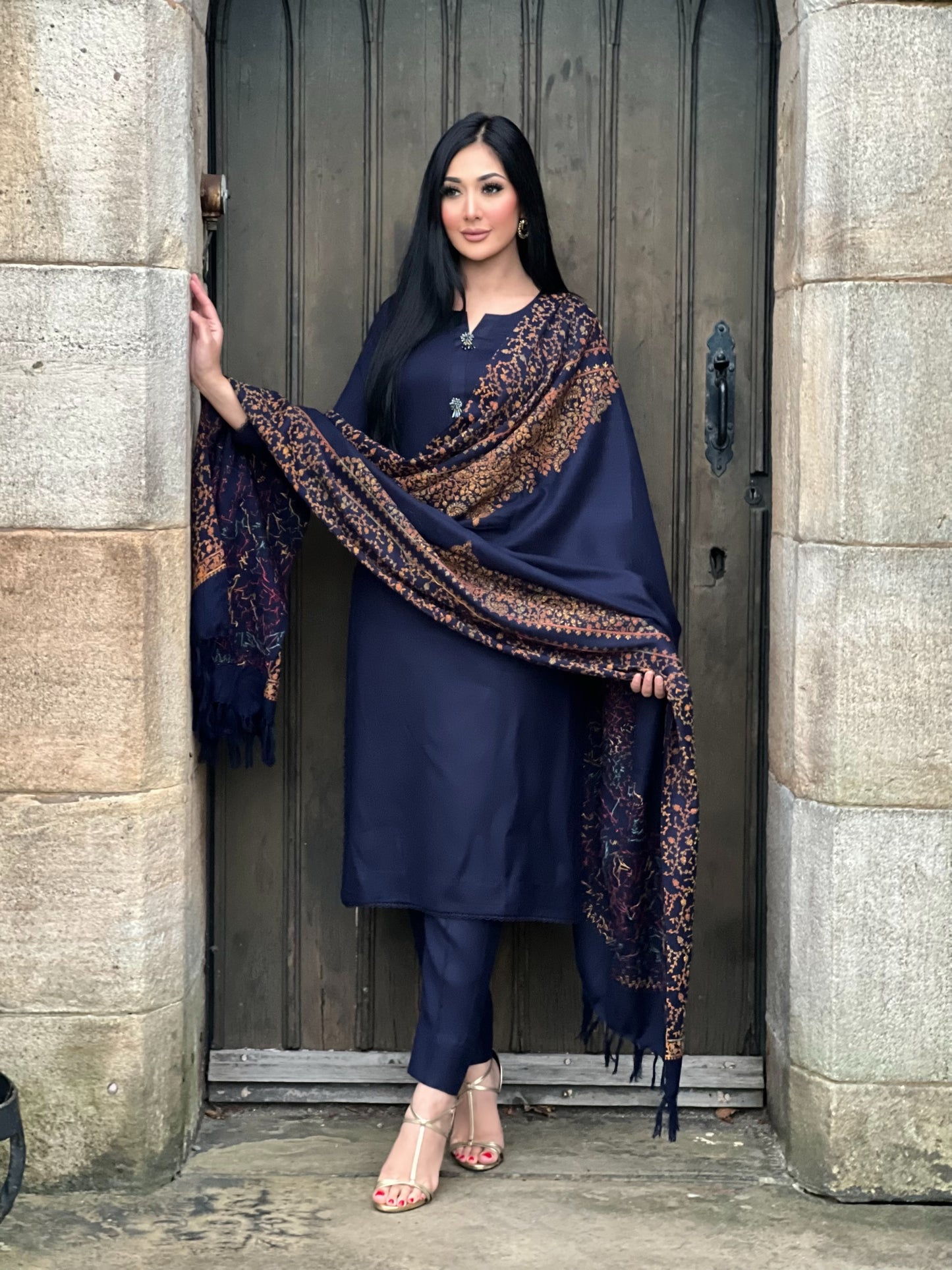 NAVY 3PC PASHMINA - DELIVERY APPROX 2 WEEKS