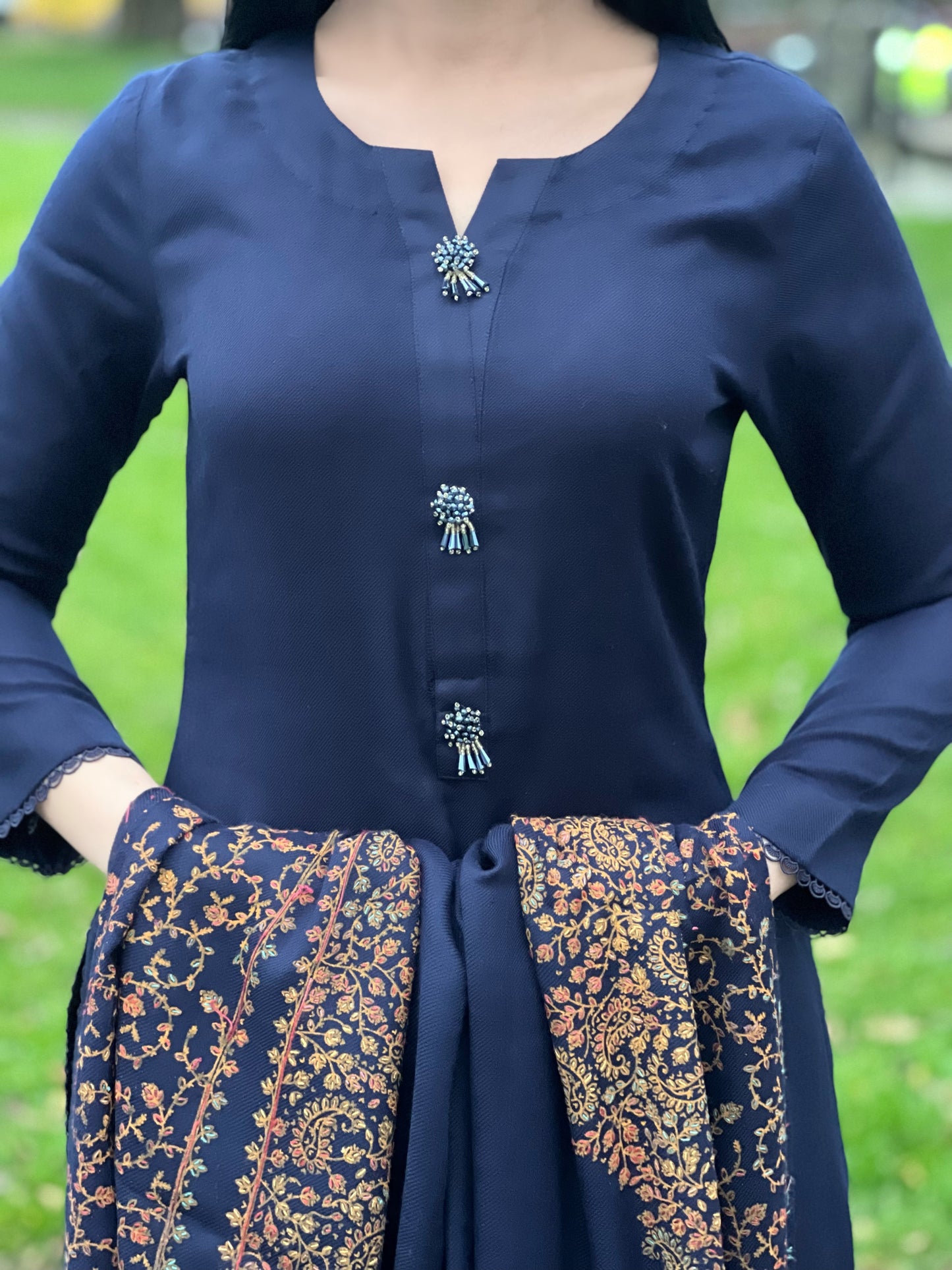 NAVY 3PC PASHMINA - DELIVERY APPROX 2 WEEKS