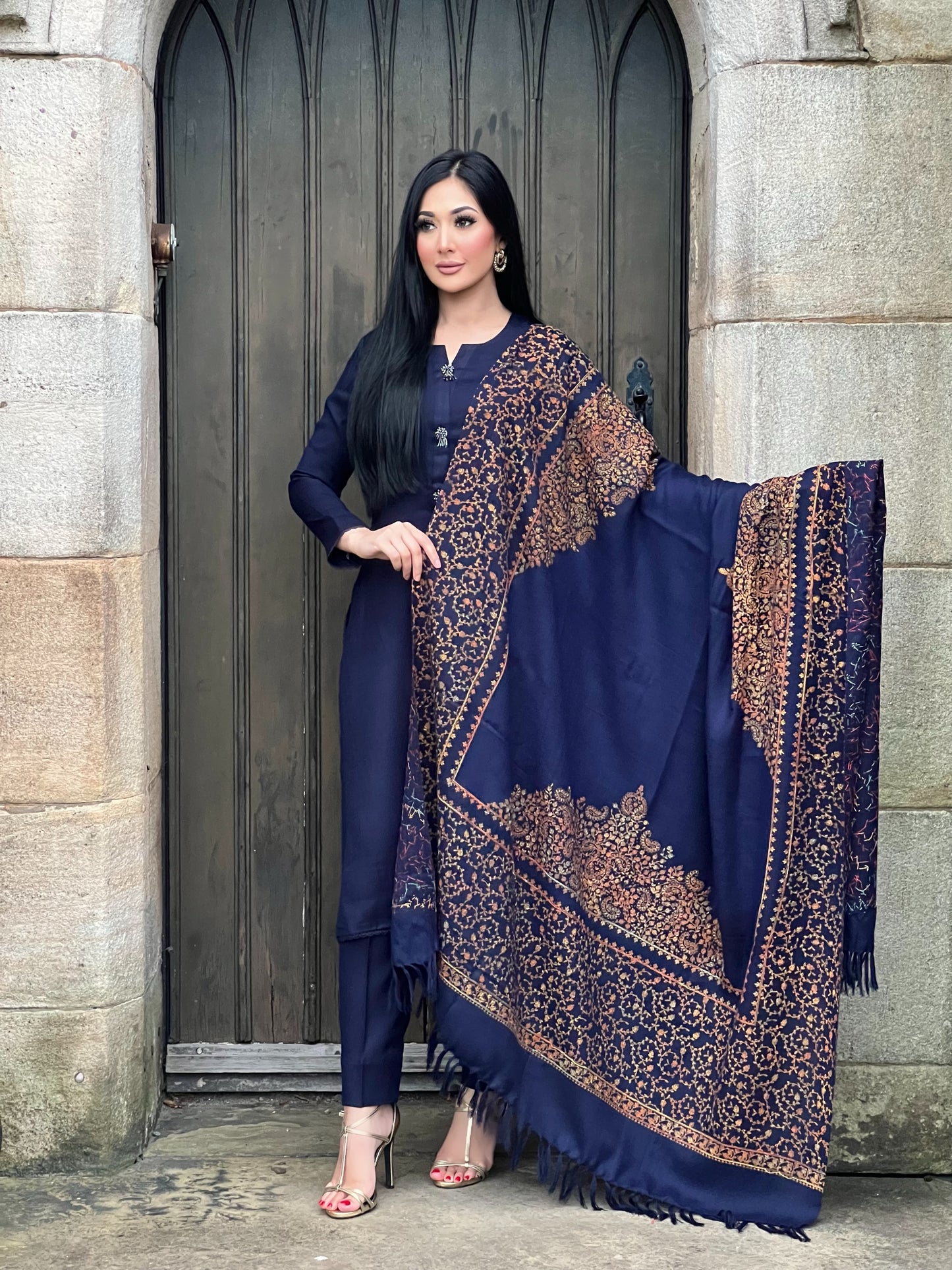 NAVY 3PC PASHMINA - DELIVERY APPROX 2 WEEKS