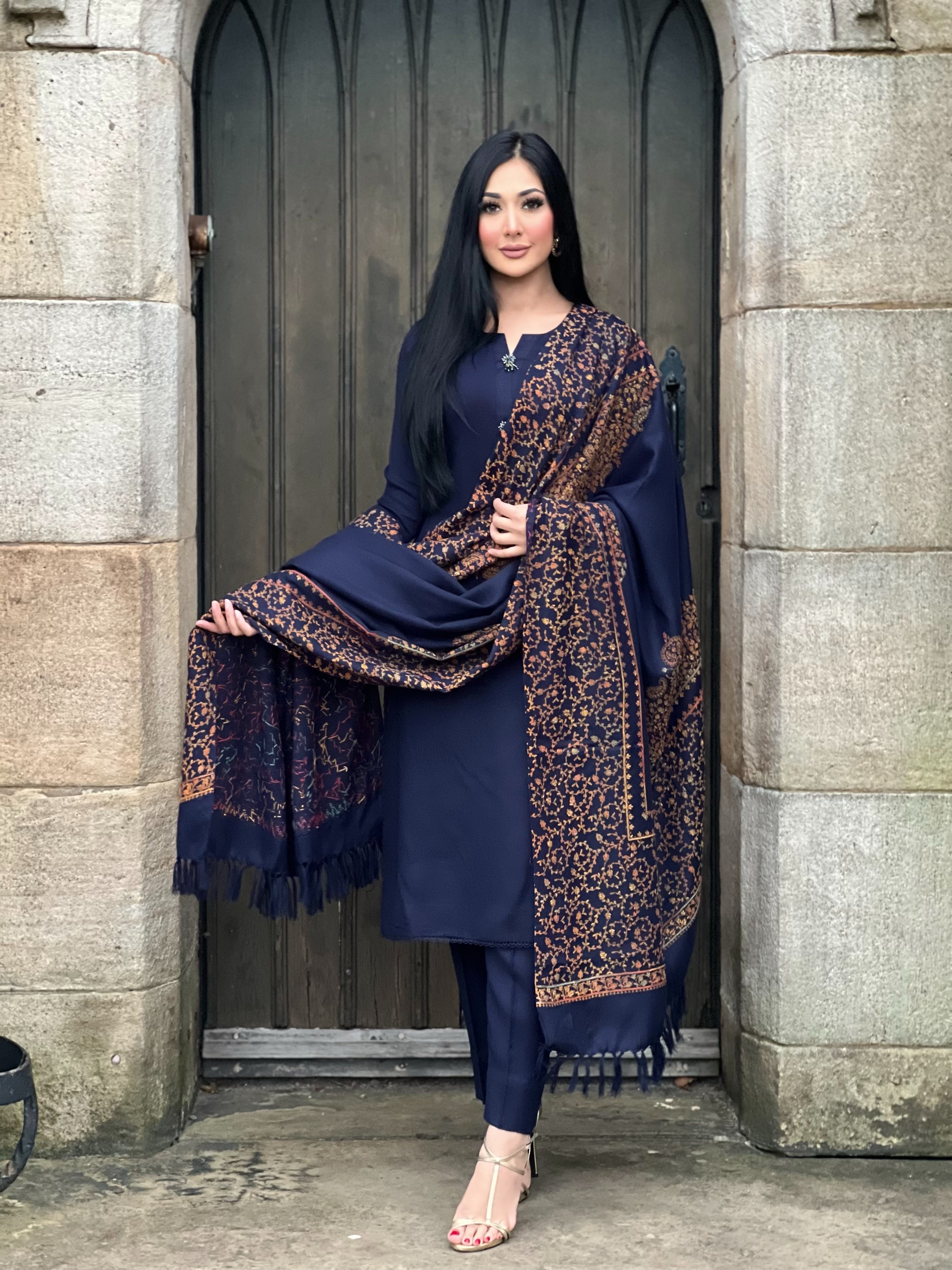 NAVY 3PC PASHMINA - IMMEDIATE DELIVERY