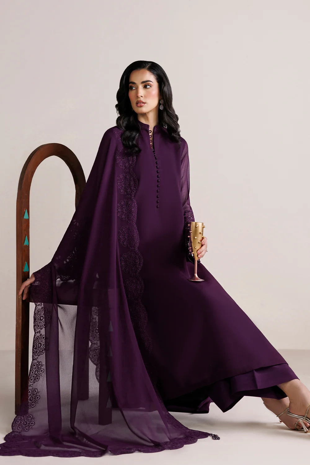 LONG KAMEEZ/PLAZO 3PC CHIFFON-DELIVERY 3/4 WEEKS