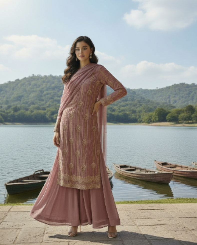 Dusky pink 3PC SHARARA-NEXT DAY DELIVERY OPTION