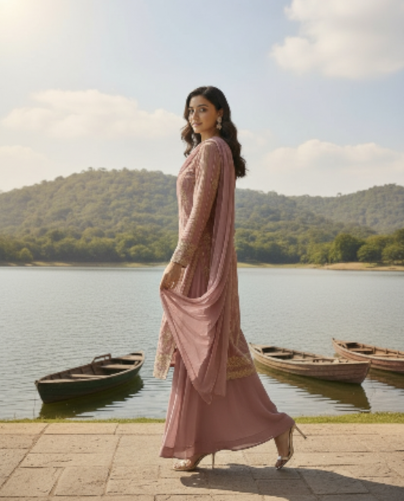 Dusky pink 3PC SHARARA-NEXT DAY DELIVERY OPTION