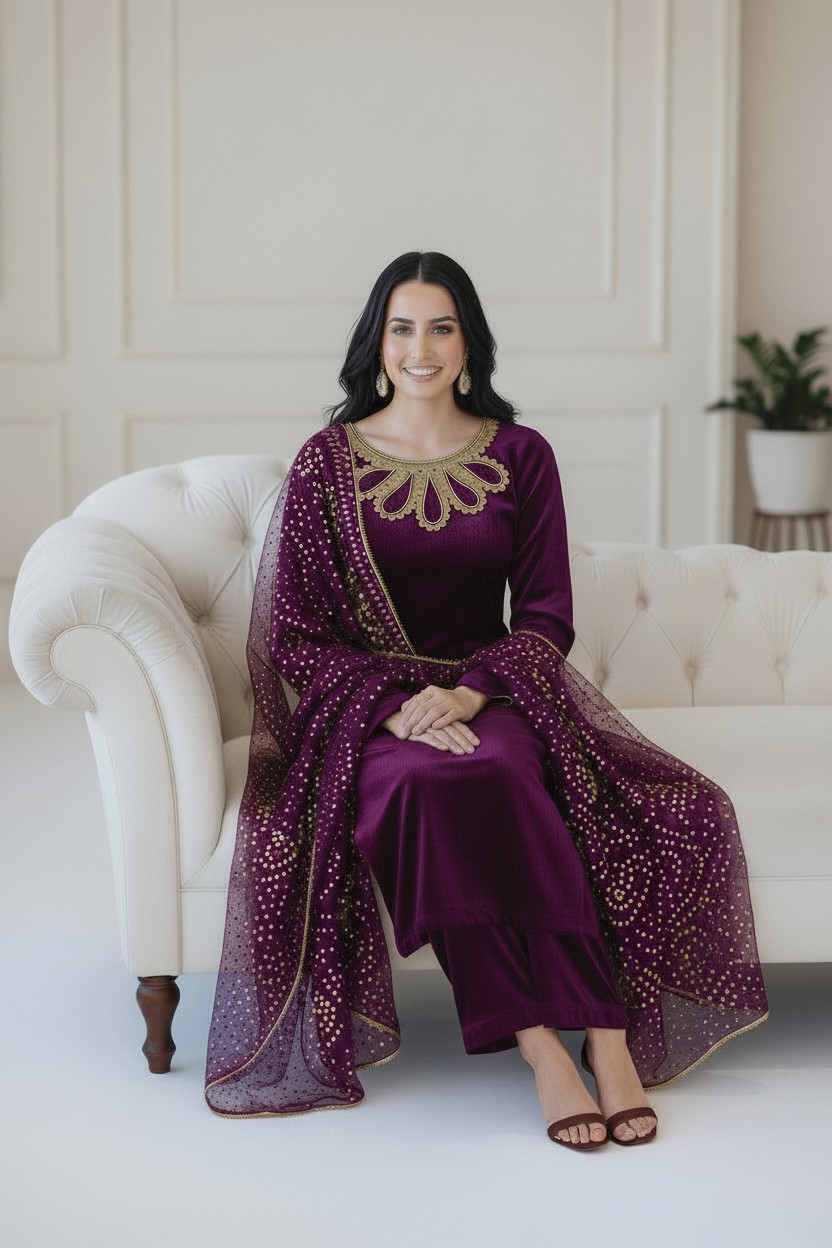 PURPLE 3PC CHUNRI-IMMEDIATE DELIVERY