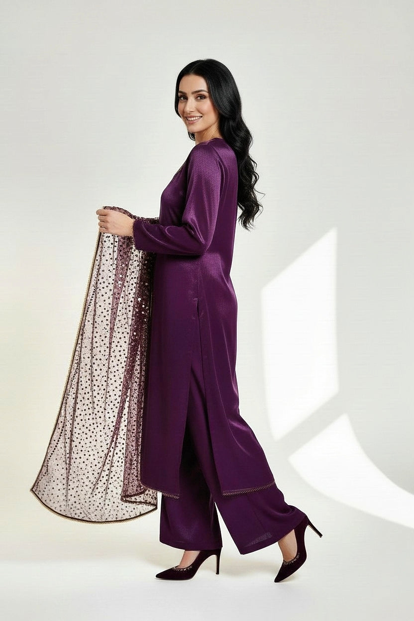 PURPLE 3PC CHUNRI-IMMEDIATE DELIVERY