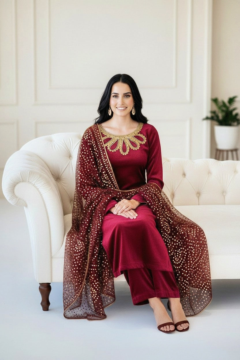 MAROON 3PC CHUNRI-IMMEDIATE DELIVERY