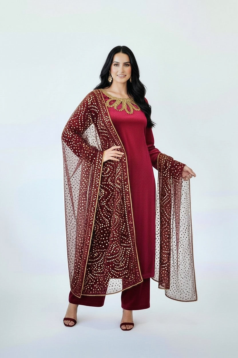 MAROON 3PC CHUNRI-IMMEDIATE DELIVERY