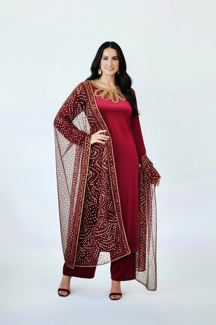 MAROON 3PC CHUNRI-IMMEDIATE DELIVERY