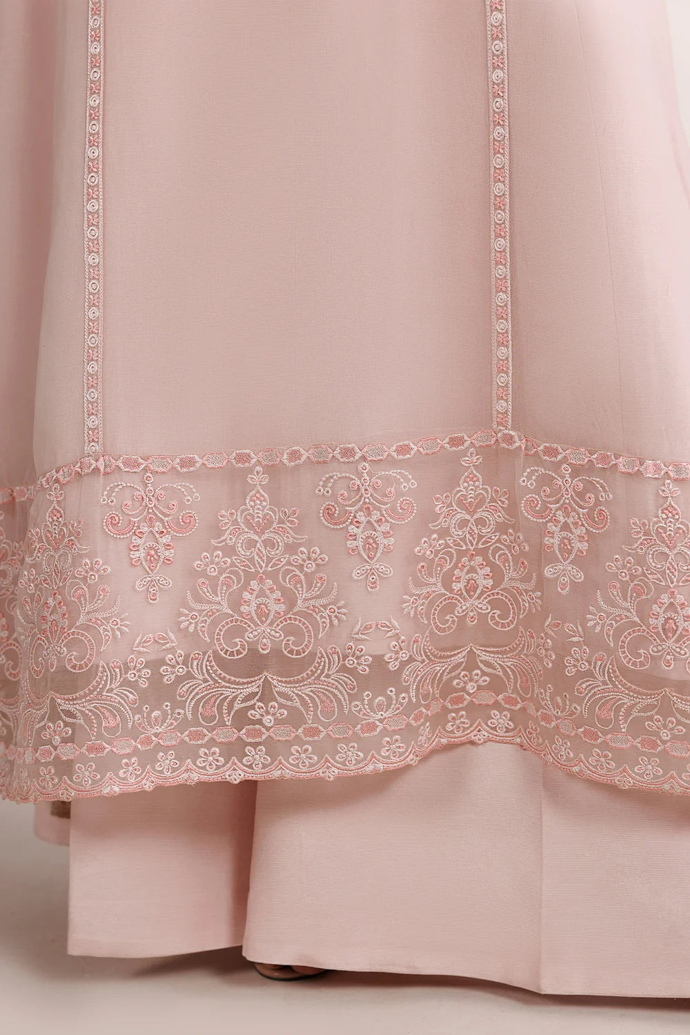 LONG KAMEEZ 3PC CHIFFON-PASTEL PINK-DELIVERY 3/4 WEEKS
