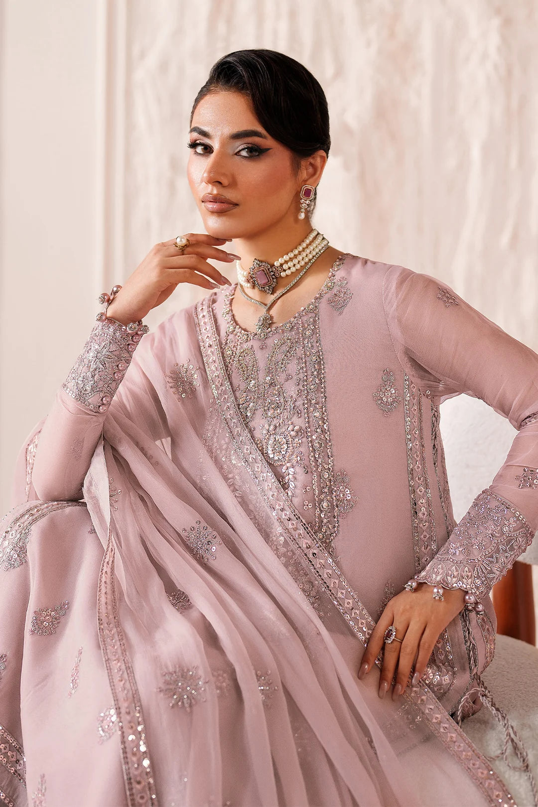 Sharara pink chiffon 3pc pastel pink- DELIVERY 3/4 WEEKS