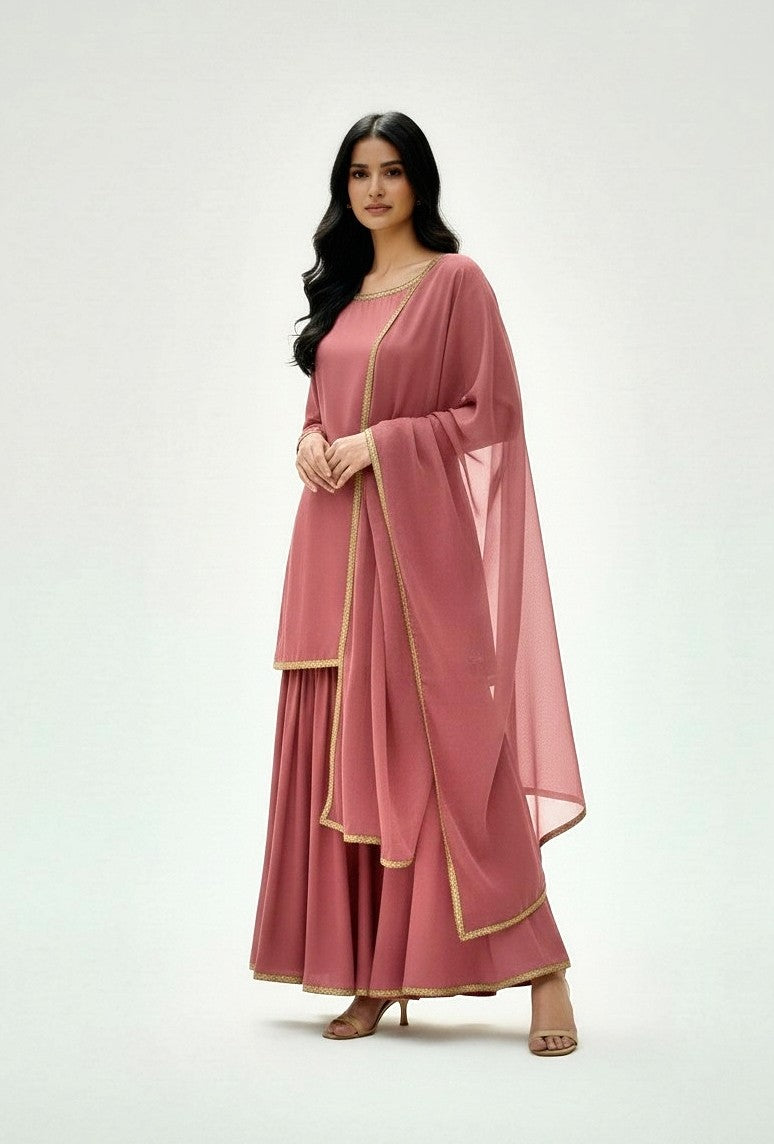 TEA PINK 3PC PLAZO-IMMEDIATE DELIVERY-LIMITED STOCK