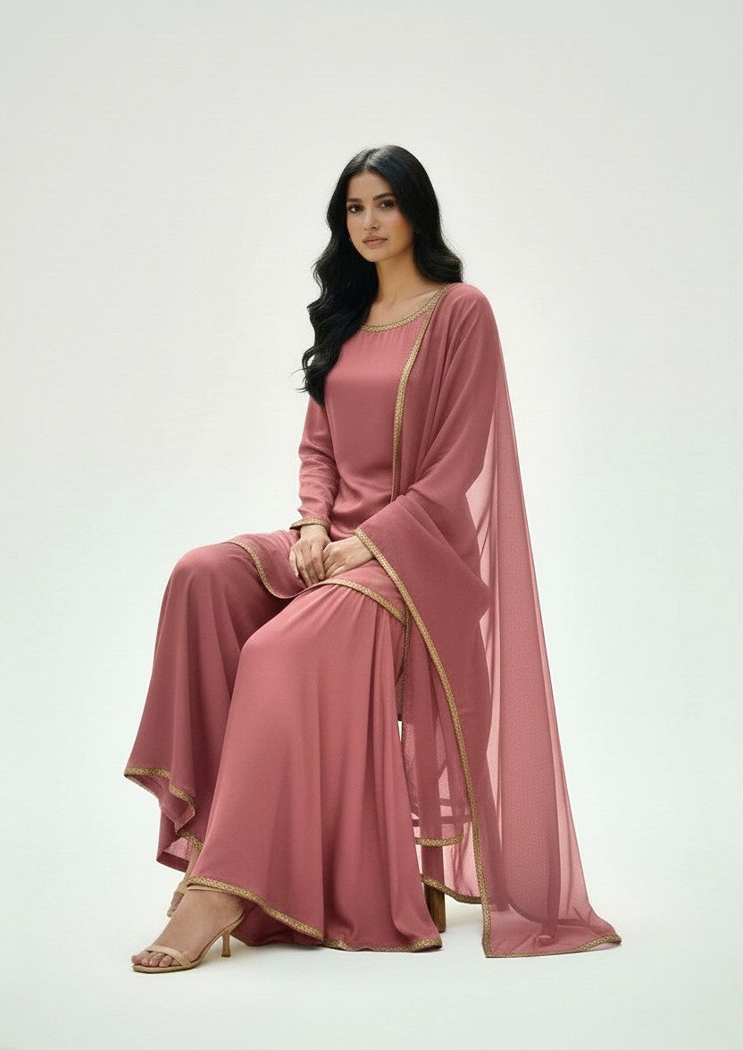 TEA PINK 3PC PLAZO-IMMEDIATE DELIVERY-LIMITED STOCK