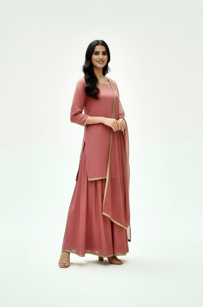 TEA PINK 3PC PLAZO-IMMEDIATE DELIVERY-LIMITED STOCK