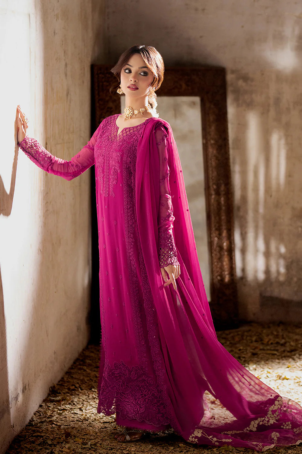 MAGENTA 3PC CHIFFON - NEXT DAY DELIVERY OPTION