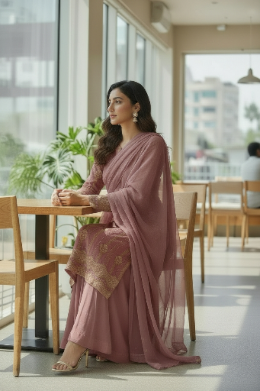 Dusky pink 3PC SHARARA-NEXT DAY DELIVERY OPTION