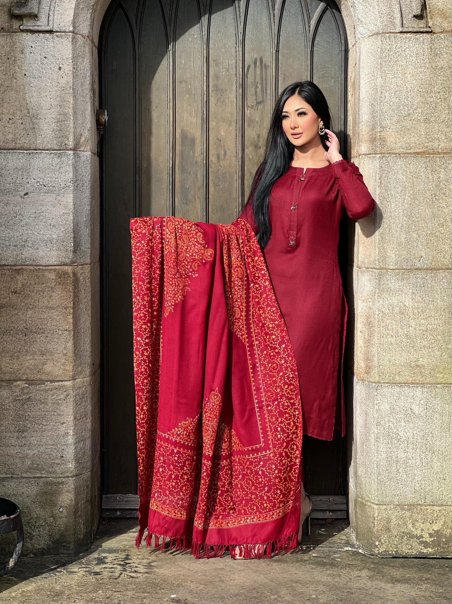 MAROON 3PC PASHMINA - IMMEDIATE DELIVERY