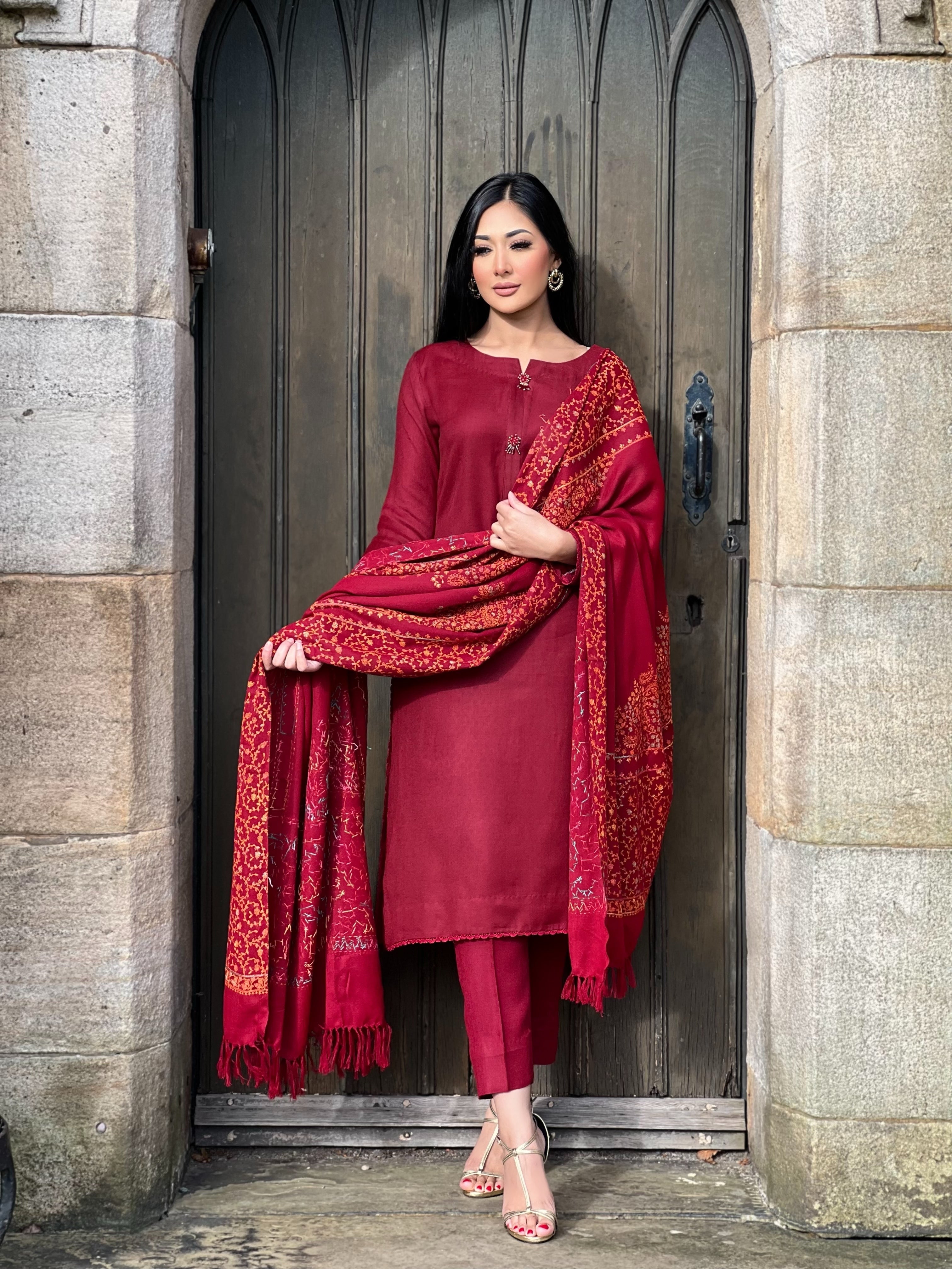 MAROON 3PC PASHMINA - IMMEDIATE DELIVERY