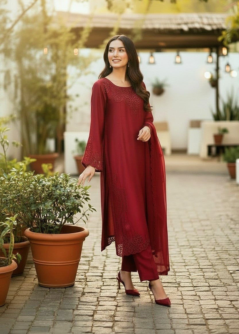 EMBROIDERED 3PC SILK-NEXT DAY DELIERY AVAILABLE