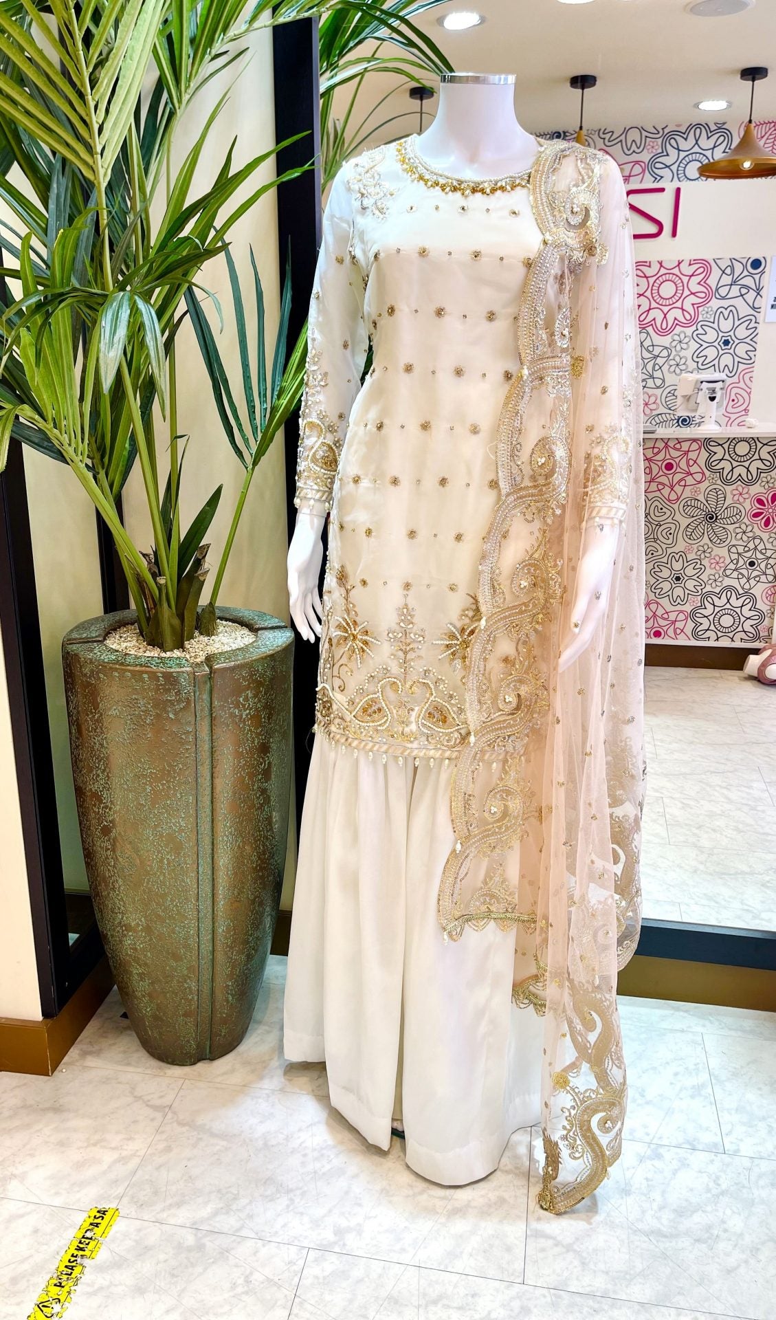 Embroidered off white 3pc gharara - immediate delivery