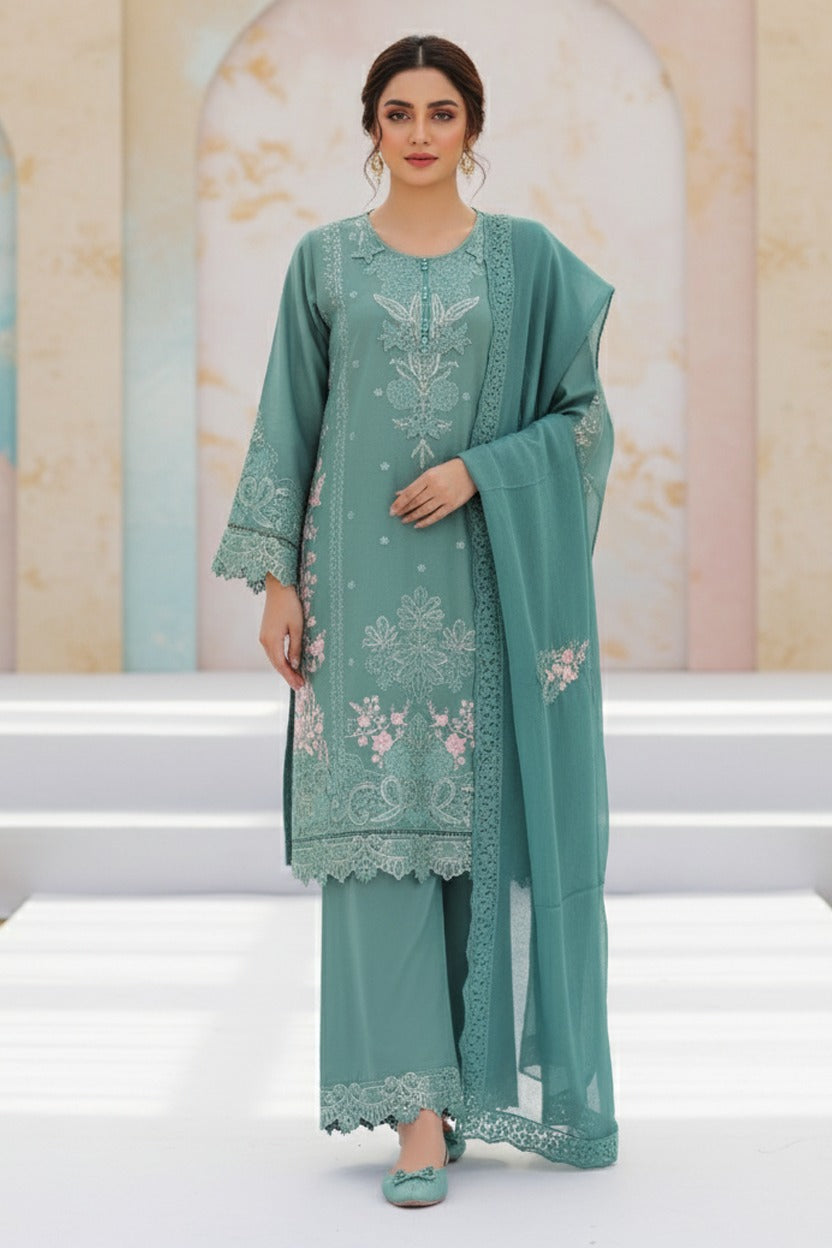 IZZZA 3PC EMBROIDERED WINTER WEAR-DELIVERY 1 WK