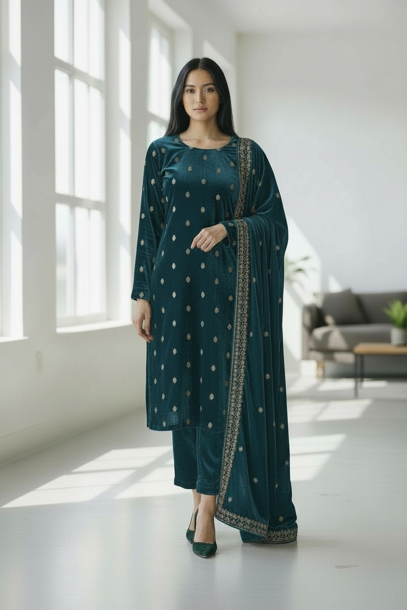 TEAL VELVET LUXURY 3PC-NEXT DAY DELIVERY OPTION