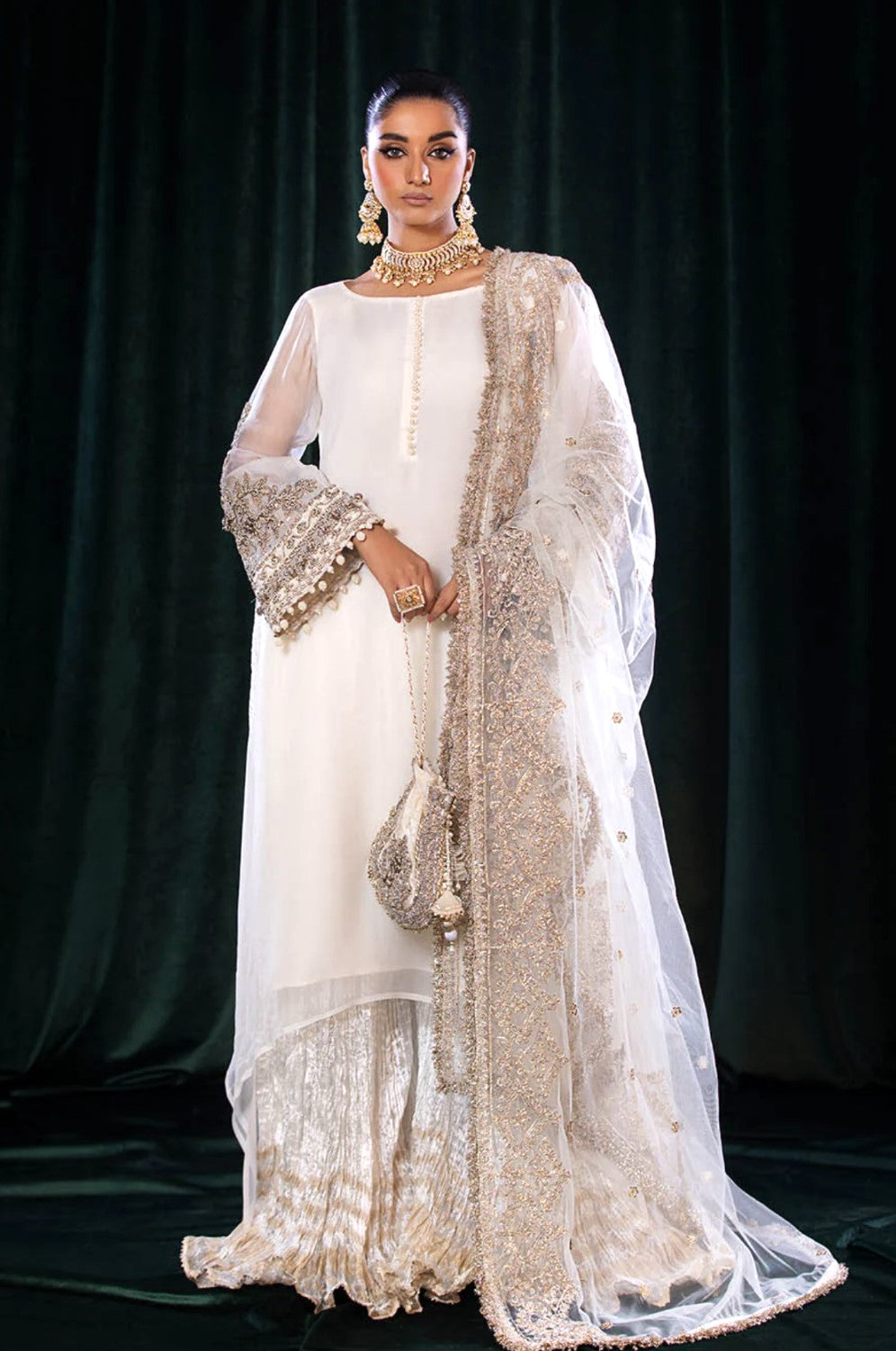 WHITE/GOLD 3PC SHARARA-3/4 WEEKS DELIVERY