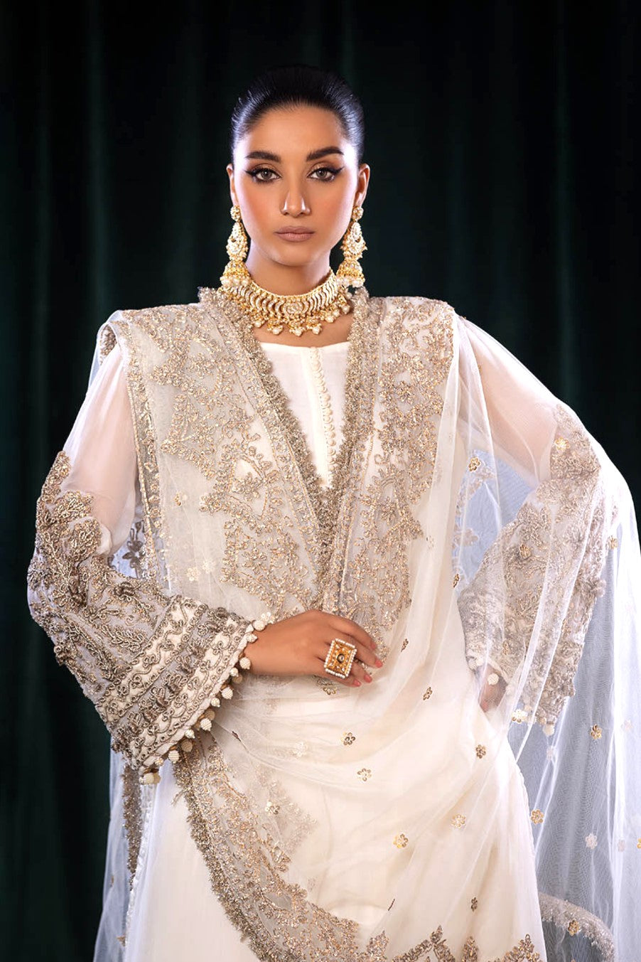 WHITE/GOLD 3PC SHARARA-3/4 WEEKS DELIVERY