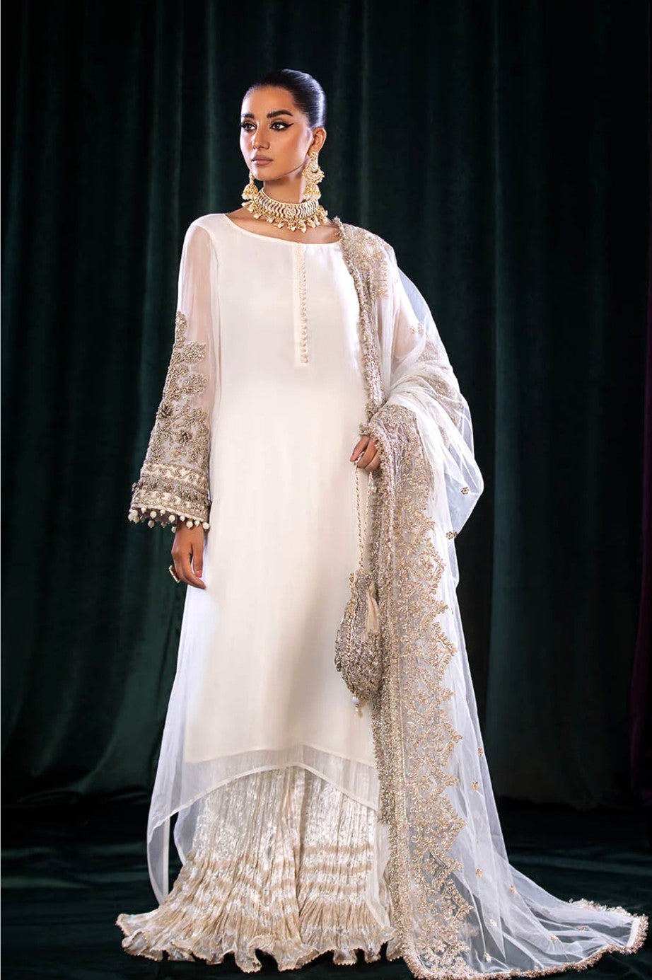 WHITE/GOLD 3PC SHARARA-3/4 WEEKS DELIVERY